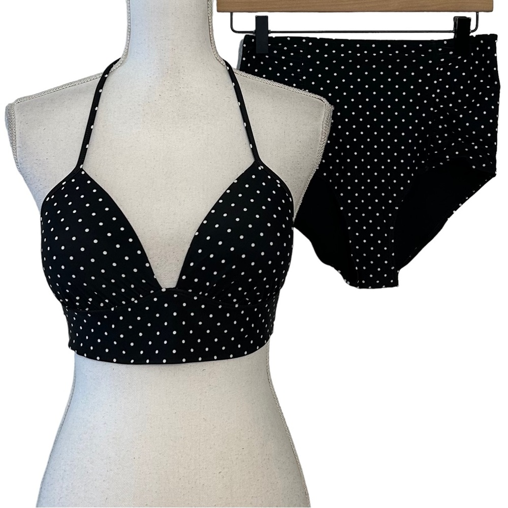 NEW Aerie Perky Triangle Top and Hi-Rise Swim Bottom Bikini SZ M Black White